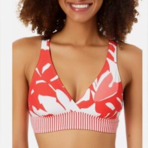 Anne Cole Salmon and White Striped Swim Top